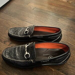 Martin Dingman Crocodile Pattern Black Loafers